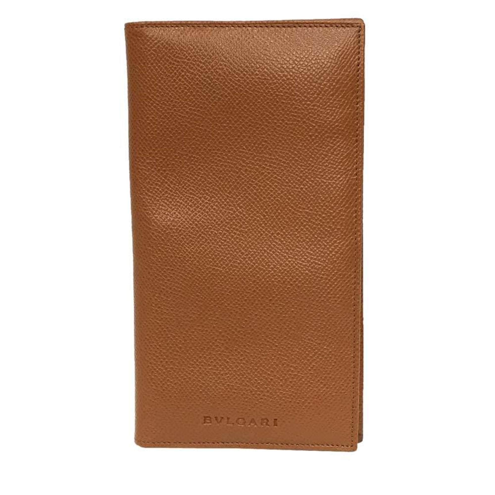 Bvlgari Bulgari Billfold Long Wallet 20067 Grain Leather Camel Brown Men's